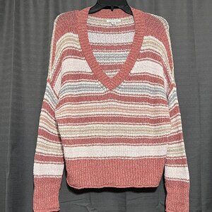 American Eagle Sweater. Pink, gray, white and gold stripes.